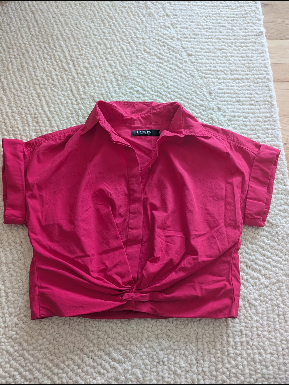 Lauren Ralph Lauren Hot Pink Knot-Front Cropped Shirt